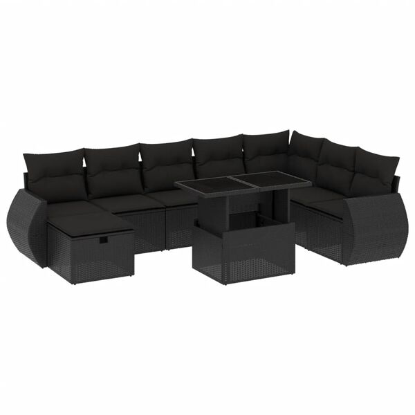 vidaXL 9 Piece Garden Sofa Set with Cushions Black Poly Rattan