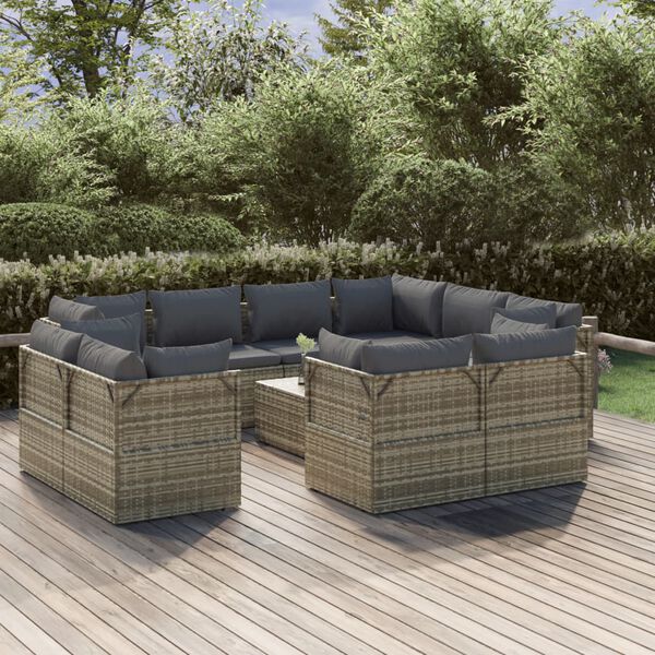 vidaXL 12 Piece Garden Lounge Set with Cushions Grey Poly Rattan