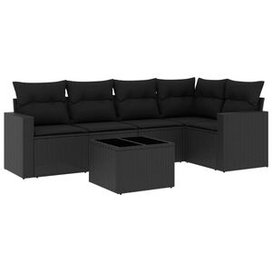 vidaXL 6 Piece Garden Sofa Set with Cushions Black Poly Rattan