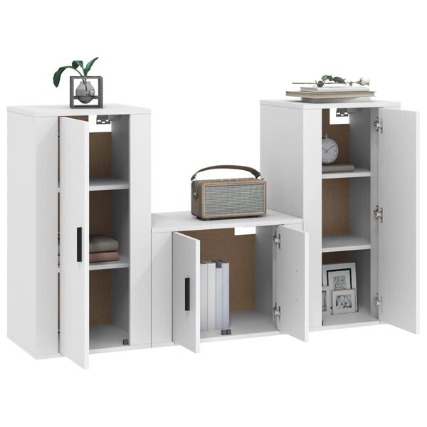 vidaXL 3 Piece TV Cabinet Set White Engineered Wood