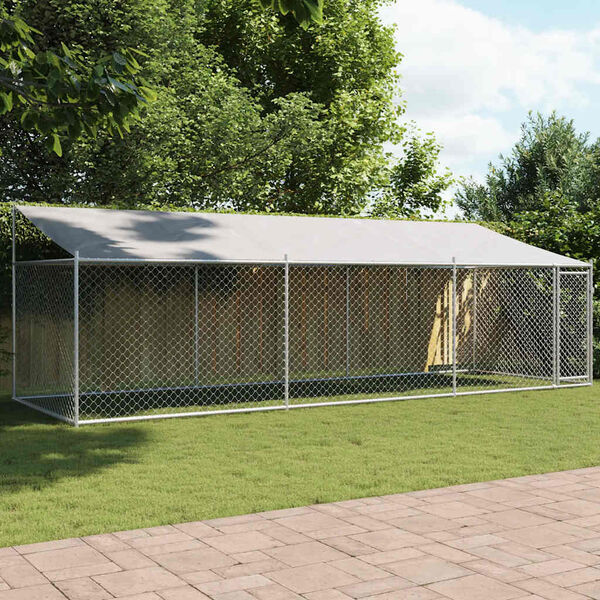 vidaXL Dog Cage with Roof and Door Grey 6x2x2 m Galvanised Steel