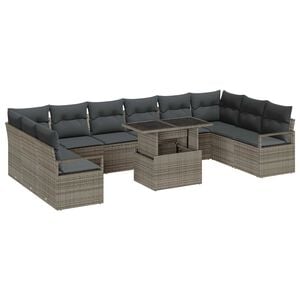 vidaXL Garden Sofa Set with Cushion 11 pcs Grey Poly Rattan