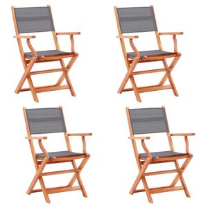 vidaXL Folding Chairs 4 pcs Grey Solid Eucalyptus Wood and Textilene