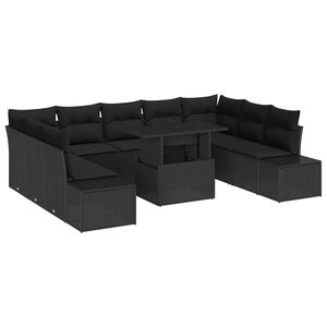 vidaXL Garden Sofa Set with Cushion 10 pcs Black Poly Rattan