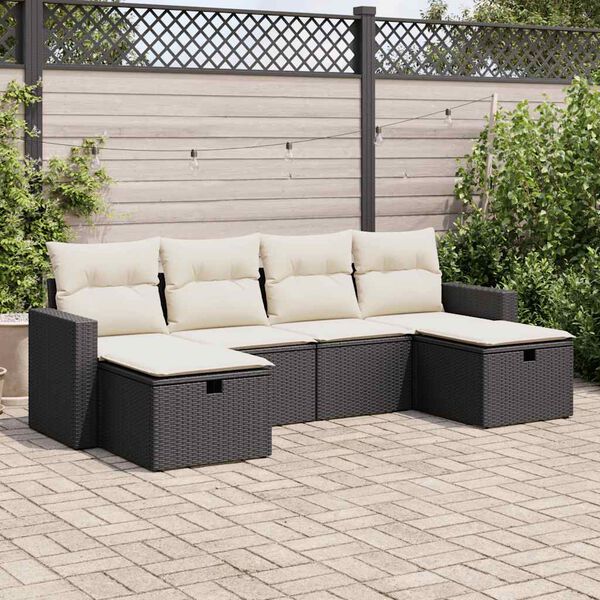 vidaXL 6 Piece Garden Sofa Set with Cushions Black Poly Rattan