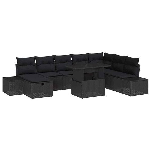 vidaXL Garden Sofa Set Height-Adjustable 9 pcs Black Poly Rattan