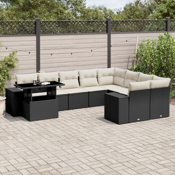 vidaXL 10 Piece Garden Sofa Set with Cushions Black Poly Rattan