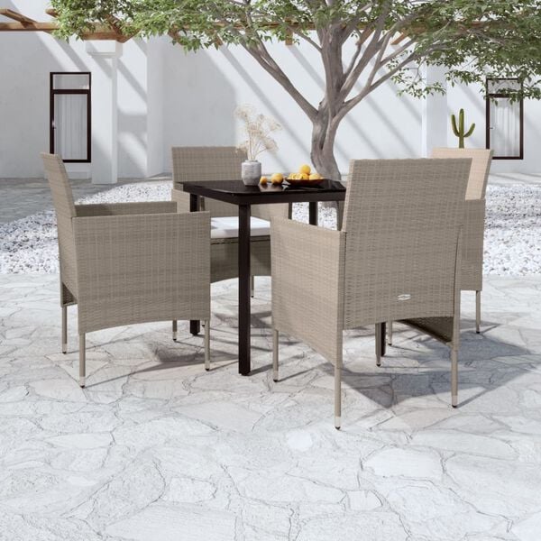 vidaXL 5 Piece Garden Dining Set with Cushions Beige and Black