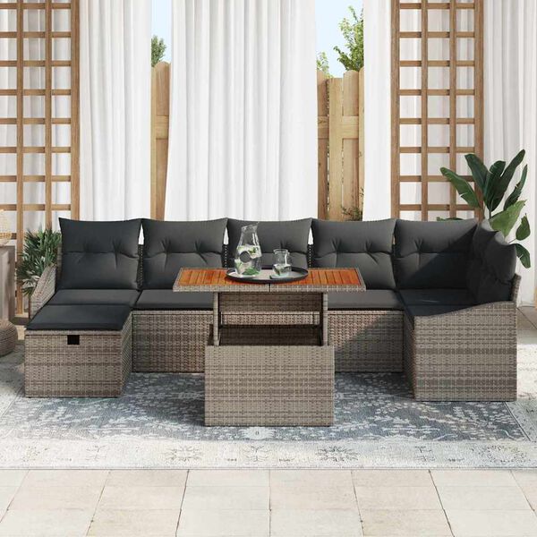 vidaXL Garden Sofa Set Height-Adjustable 8 pcs Grey Poly Rattan