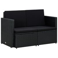 vidaXL 2 Seater Garden Sofa with Cushions Black Poly Rattan