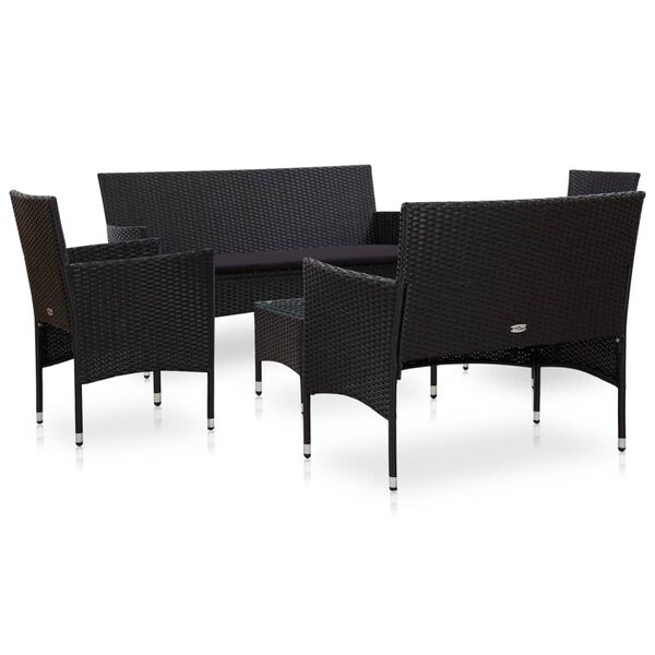vidaXL 5 Piece Garden Lounge Set With Cushions Poly Rattan Black