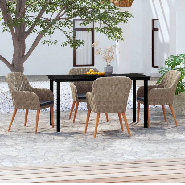 vidaXL 5 Piece Garden Dining Set with Cushions Brown