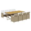 vidaXL 9 Piece Garden Dining Set with Cushions Poly Rattan Beige