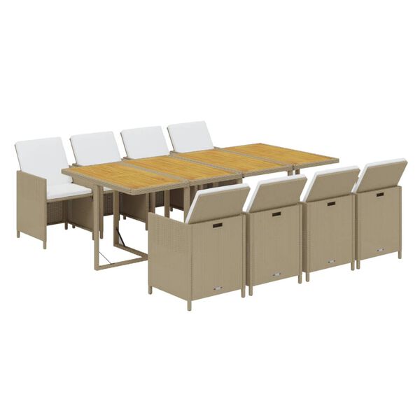 vidaXL 9 Piece Garden Dining Set with Cushions Poly Rattan Beige