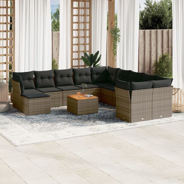 vidaXL 12 Piece Garden Sofa Set with Cushions Grey Poly Rattan