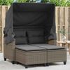 vidaXL Garden Sofa 2-Seater with Canopy and Stools Grey Poly Rattan