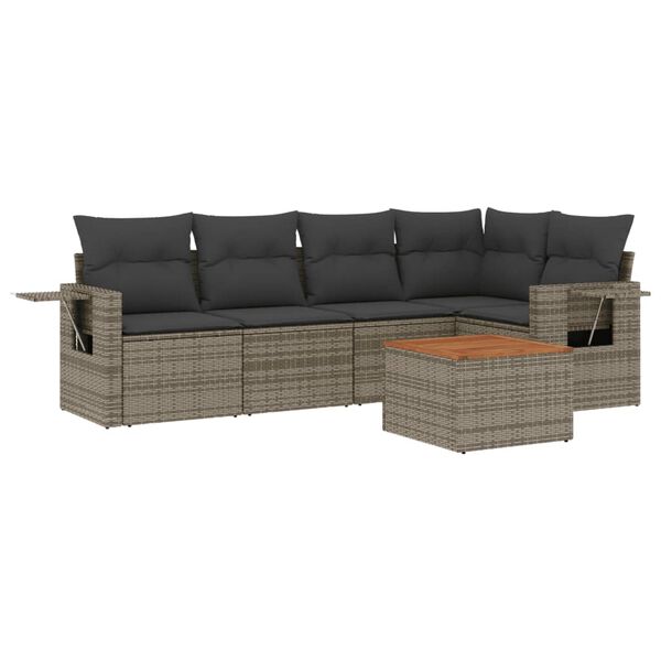 vidaXL 6 Piece Garden Sofa Set with Cushions Grey Poly Rattan