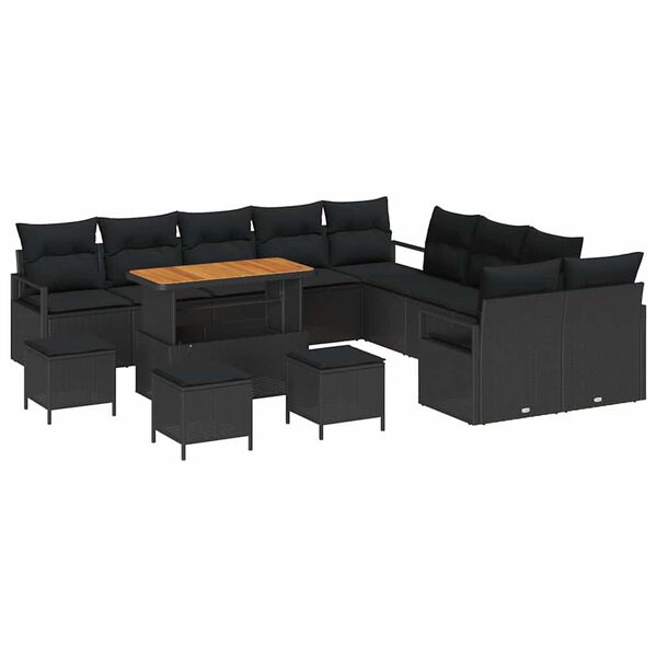 vidaXL Garden Sofa Set with Cushion with Storage 14 pcs Black