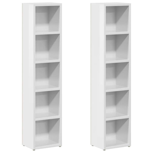 vidaXL CD Cabinets 2 pcs High Gloss White 21x16x93.5 cm Engineered Wood