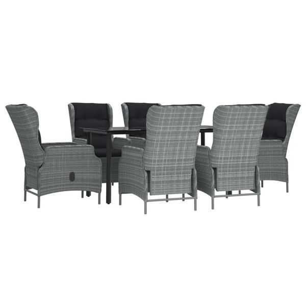 vidaXL 7 Piece Garden Dining Set Light Grey Poly Rattan