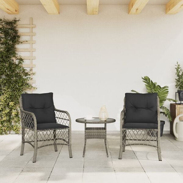 vidaXL Garden Chairs with Cushions 2 pcs Grey Poly Rattan