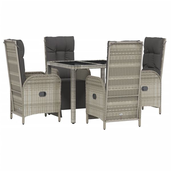 vidaXL 5 Piece Garden Dining Set with Cushions Grey Poly Rattan