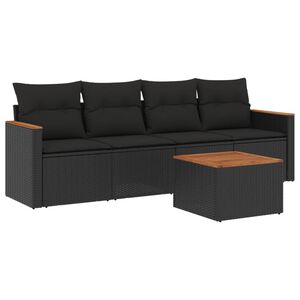 vidaXL 5 Piece Garden Sofa Set with Cushions Black Poly Rattan