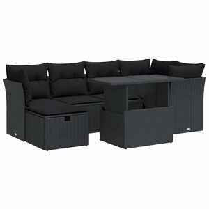 vidaXL 7 Piece Garden Sofa Set with Cushions Black Poly Rattan