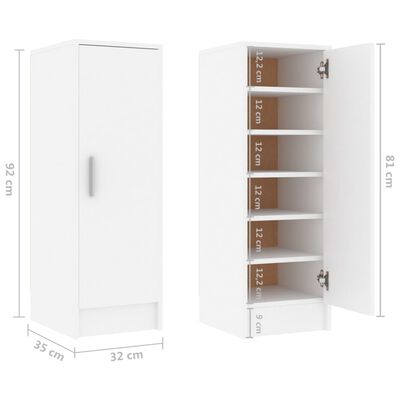 vidaXL Shoe Cabinet White 32x35x92 cm Engineered Wood