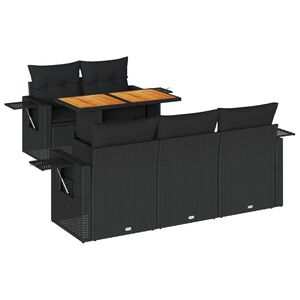 vidaXL 6 Piece Garden Sofa Set with Cushions Black Poly Rattan