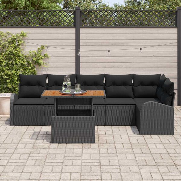 vidaXL Garden Sofa Set with Storage 7 pcs Black Poly rattan