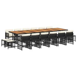 vidaXL 17 Piece Garden Dining Set with Cushions Black Poly Rattan
