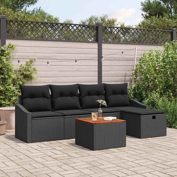vidaXL Garden Sofa Set with Cushion 6 pcs Black Poly rattan