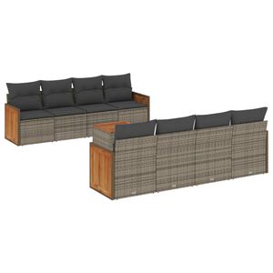 vidaXL 9 Piece Garden Sofa Set with Cushions Grey Poly Rattan