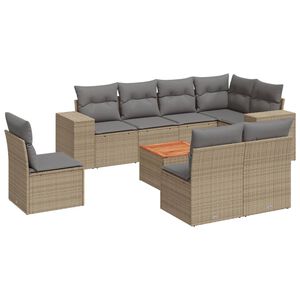 vidaXL 9 Piece Garden Sofa Set with Cushions Beige Poly Rattan