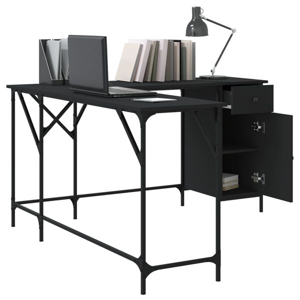 vidaXL Desk Black 141x141x75 cm Engineered Wood