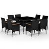 vidaXL 9 Piece Garden Dining Set Poly Rattan and Acacia Wood Black