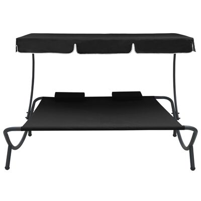 vidaXL Outdoor Lounge Bed with Canopy and Pillows Black
