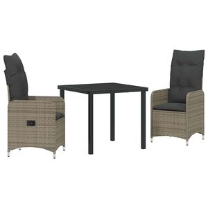 vidaXL Garden Dining Set 3 pcs Grey Poly Rattan