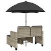 vidaXL Garden Sofa 2-Seater with Parasol and Stools Light Grey Poly Rattan