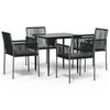 vidaXL 5 Piece Garden Dining Set with Cushions Black Poly Rattan and Steel