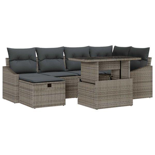 vidaXL Garden Sofa Set with Cushion 7 pcs Grey Poly rattan