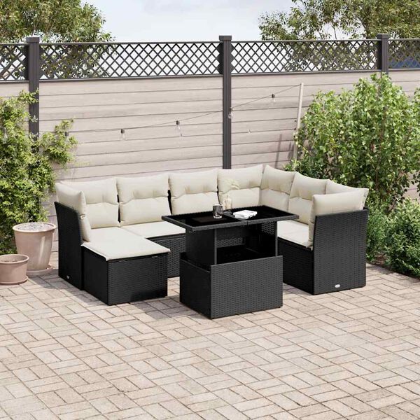 vidaXL 8 Piece Garden Sofa Set with Cushions Black Poly Rattan