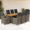 vidaXL 9 Piece Garden Bistro Set with Cushions Grey Poly Rattan