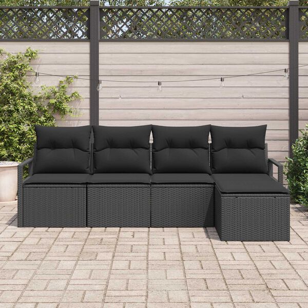 vidaXL Sofa Set with Cushion with Storage 5 pcs Black Poly Rattan