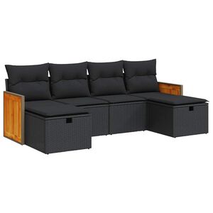 vidaXL 6 Piece Garden Sofa Set with Cushions Black Poly Rattan