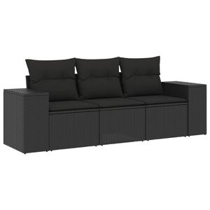 vidaXL 3 Piece Garden Sofa Set with Cushions Black Poly Rattan