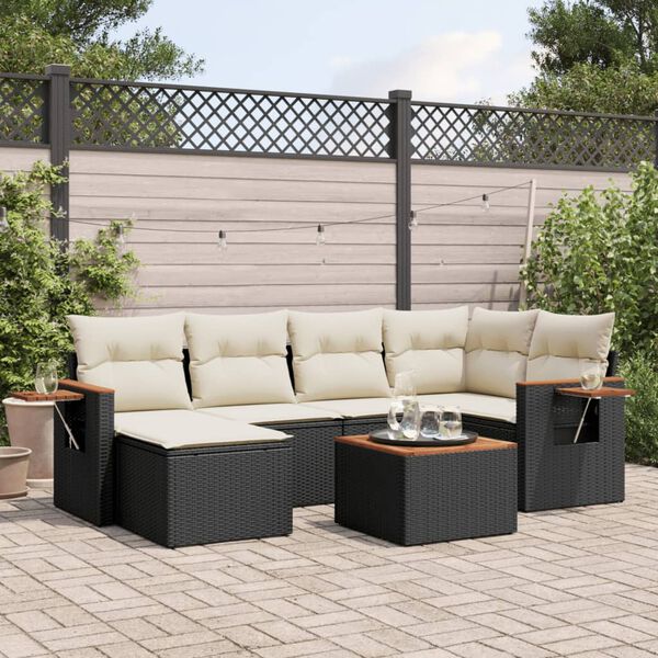 vidaXL 7 Piece Garden Sofa Set with Cushions Black Poly Rattan