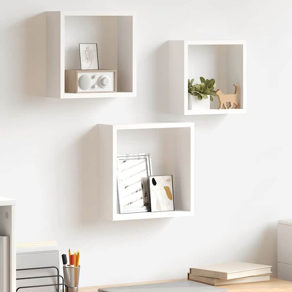 vidaXL Wall Cube Shelves 3 pcs White MDF