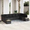 vidaXL Garden Sofa Set with Cushion 10 pcs Black Poly Rattan